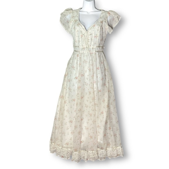 Gunne Sax Jessica Vintage Dress M Floral Chiffon Maxi Flutter Sleeve Cottagecore - Picture 15 of 15